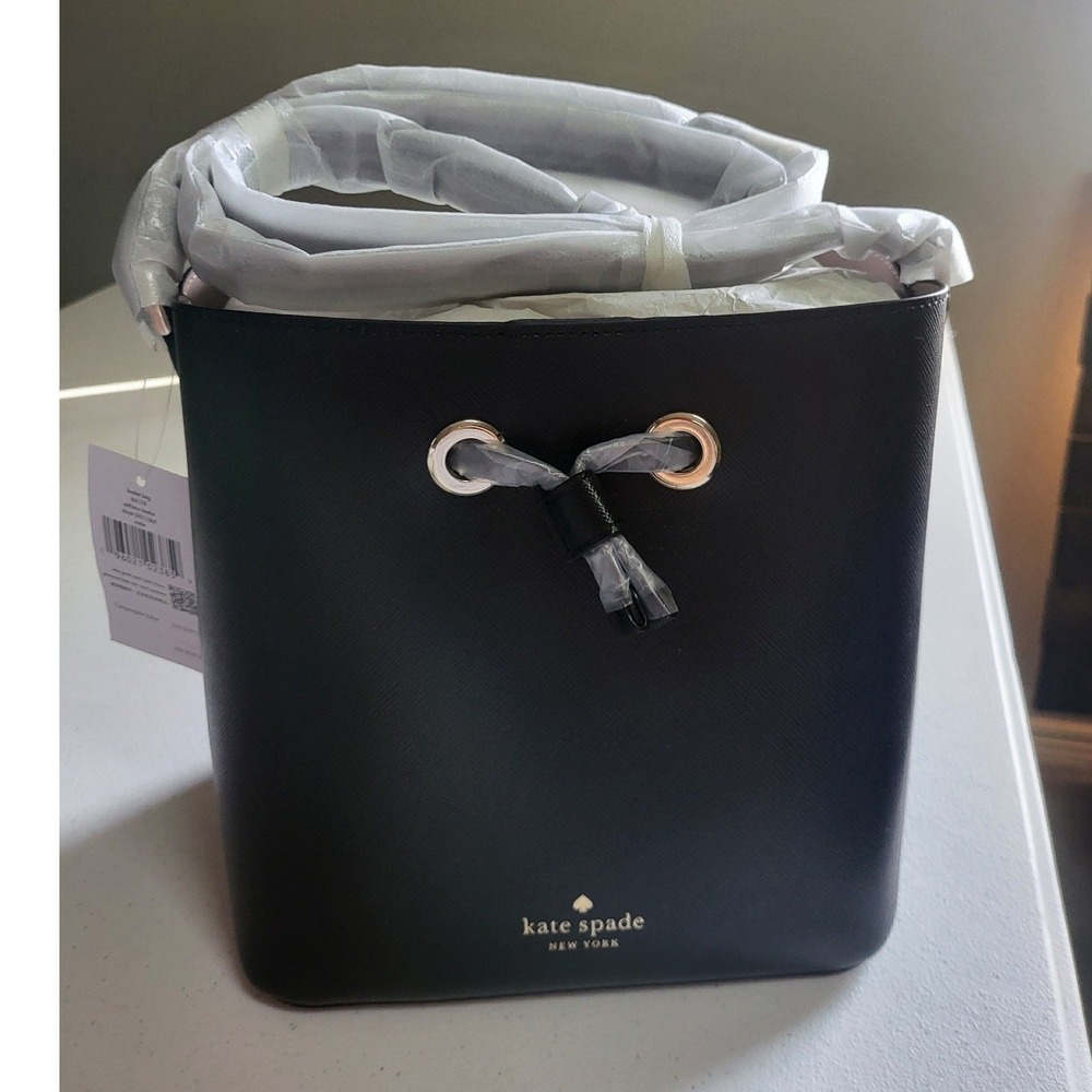 NEW Kate Spade Black Saffiano Leather‎ Bucket Bag and Slim Wallet Set K4378 - Picture 5 of 9